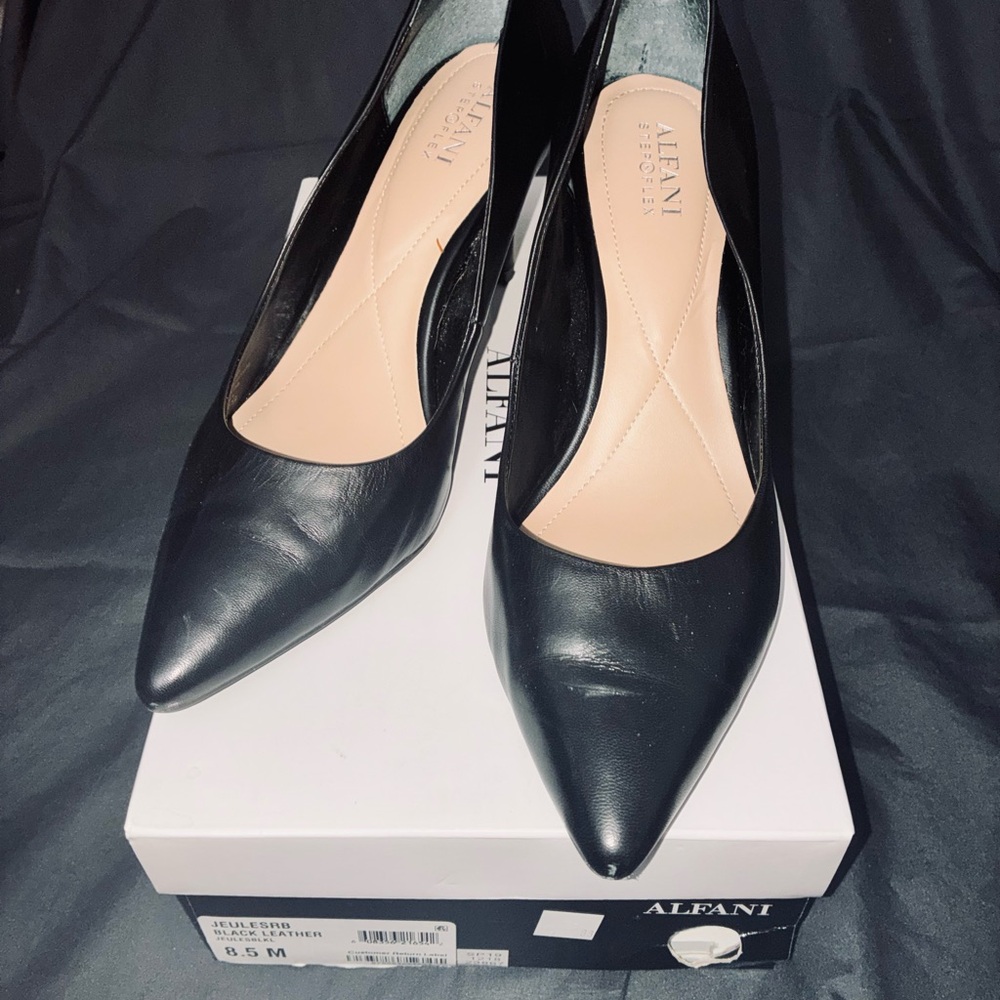 Alfani Women's Sleek Black Leather Heels - Picture 2 of 6